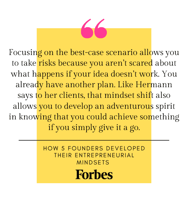 Jae Hermann business entrepreneur quote from Forbes in black font with hot pink and yellow accent.